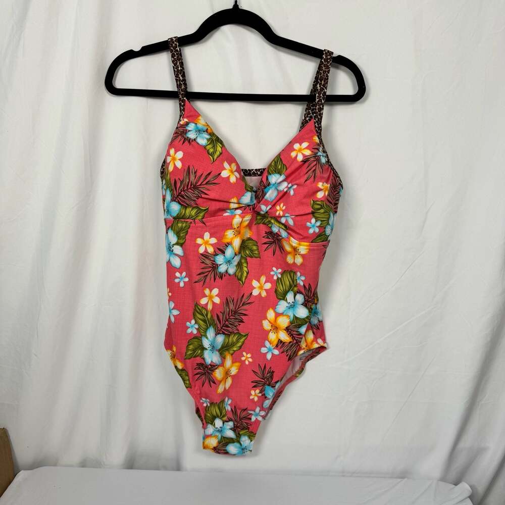 BeachNative Women's Plus Size 18W Pink Tropical Floral One Piece Swimsuit with L